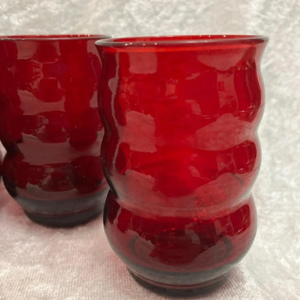 Anchor Hocking Royal Ruby Red Bubble Whirly Twirly 6oz Drinking Glasses (4) VTG